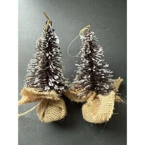 Christmas Bottle Brush Christmas Tree Ornaments Set(2) Holiday Brown Rustic